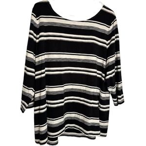 Black and White Stripe 3/4 Sleeve‎ TALBOT Top Size 2X Round Neck Line Blouse